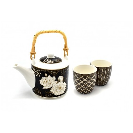 konvička Art Deco&Flowers na čaj 600 ml + 2 šálky